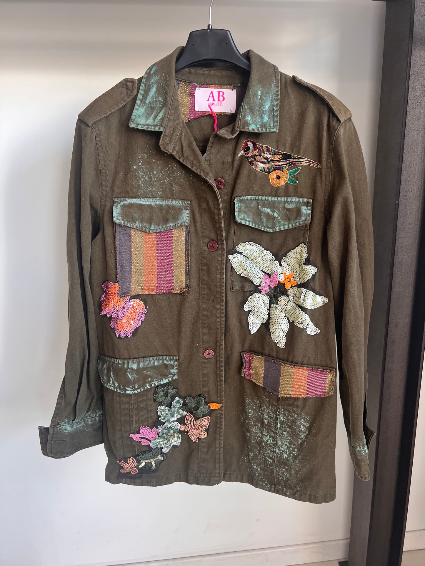 AB pink giacca patch fiori vestibilta' dalla 40/46