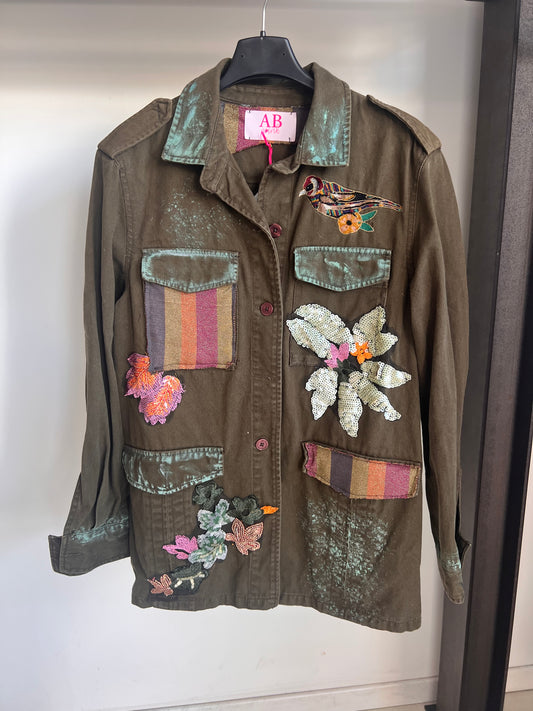 AB pink giacca patch fiori vestibilta' dalla 40/46